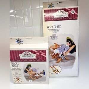 Doll Furniture Springfield Collection Folding Resort Wood Sling Chair And Table